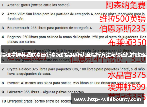 快速掌握英超联赛最新赛况的实用秘诀全解析方法与渠道指南攻略